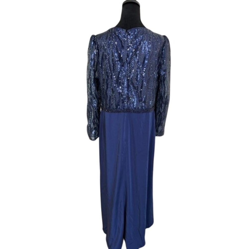 Mac Duggal Gown Maxi Dress Sequin Blue SZ18 Autumn Wedding Special Event Party - Picture 4 of 11